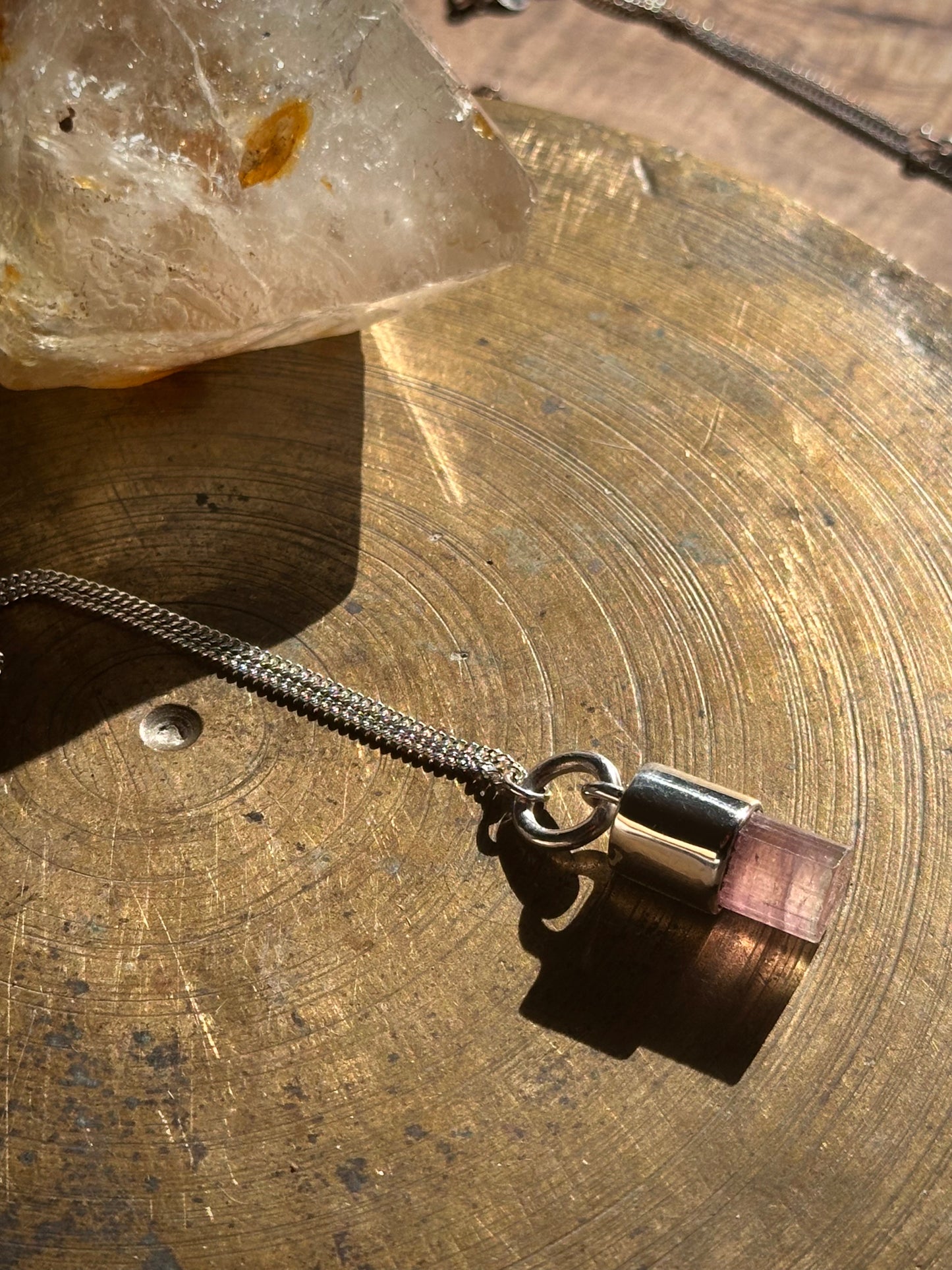 chunky pink tourmaline crystal pendant