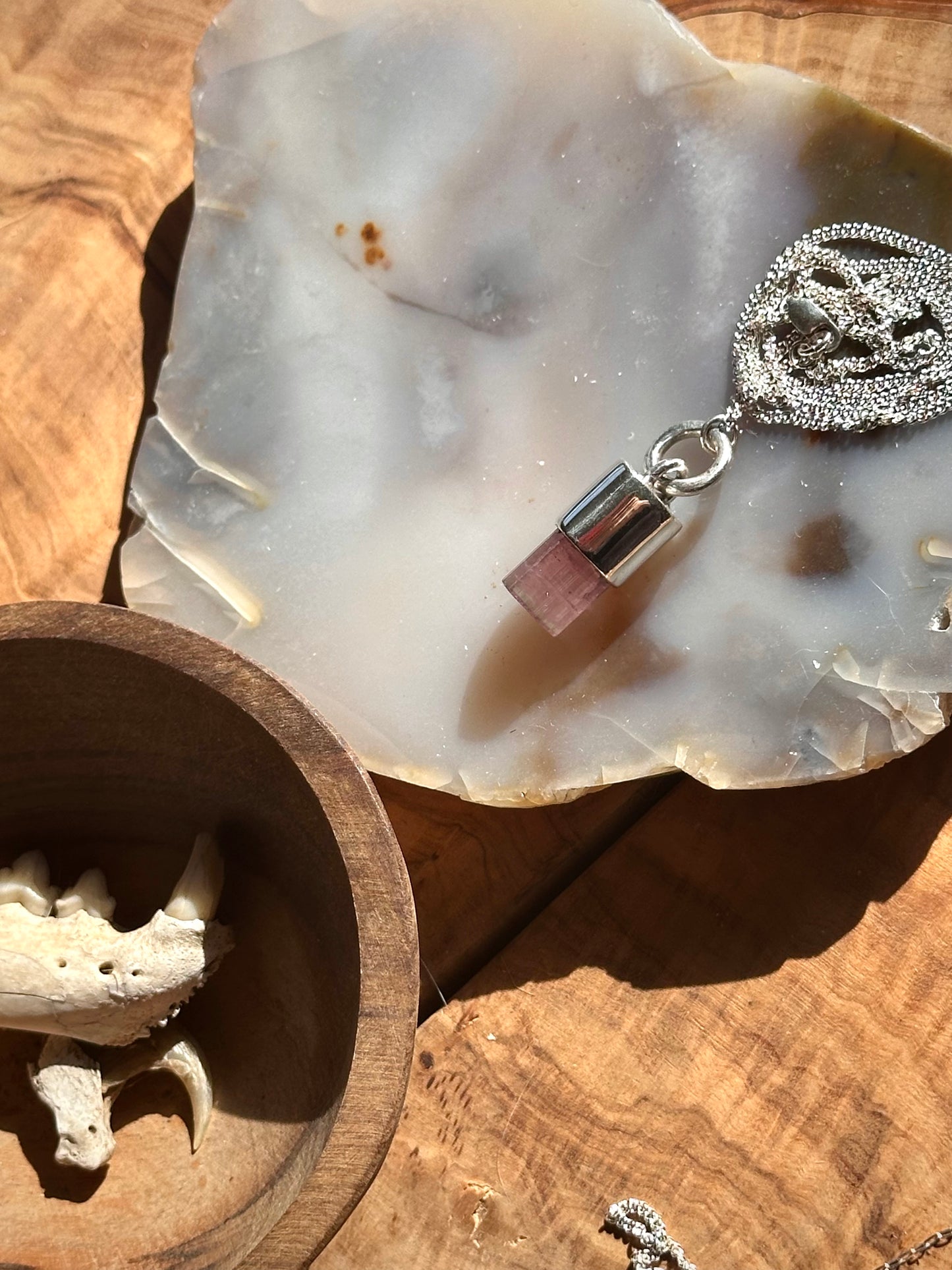 chunky pink tourmaline crystal pendant