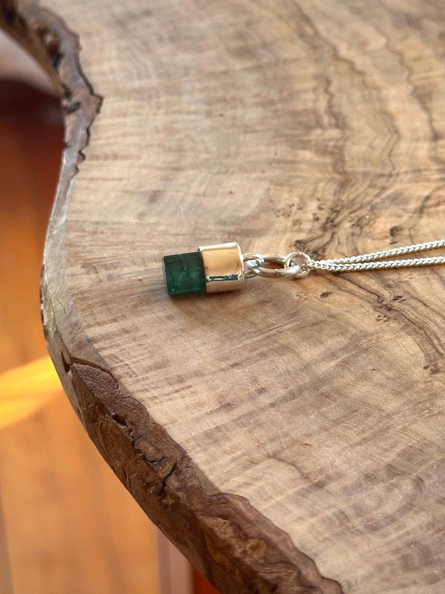 flat tipped teal tourmaline crystal pendant
