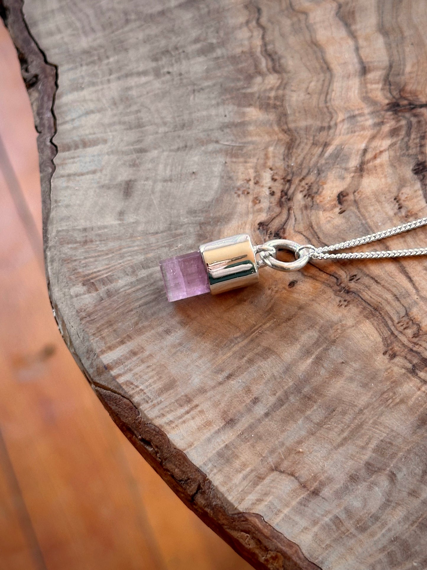 chunky pink tourmaline crystal pendant