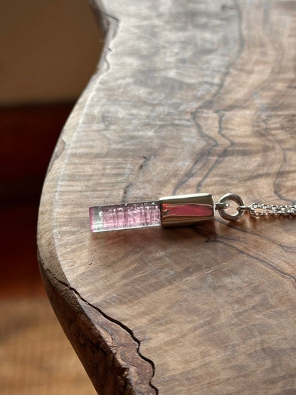 pink & blue striped tourmaline crystal pendant