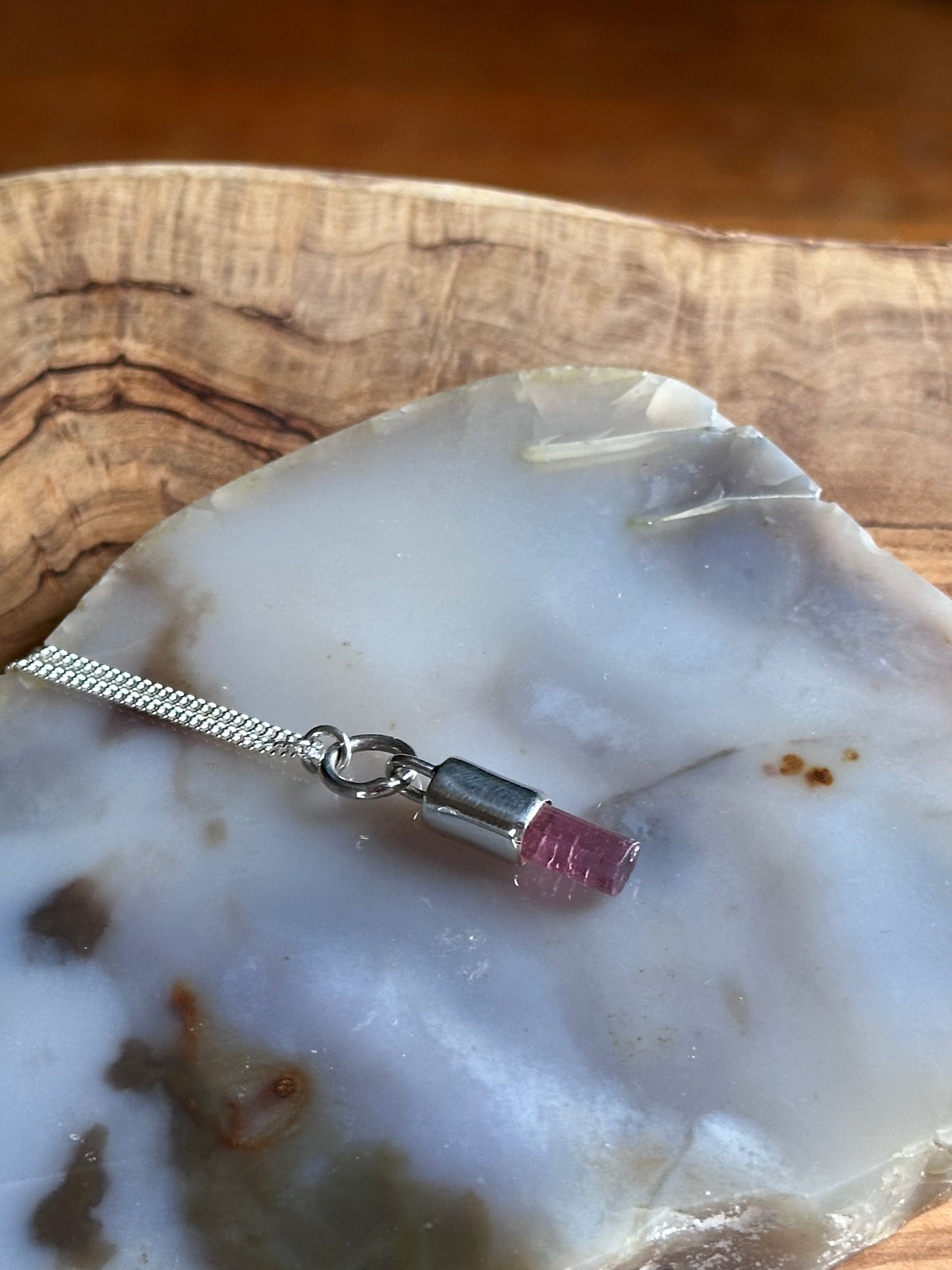 pink tourmaline crystal pendant