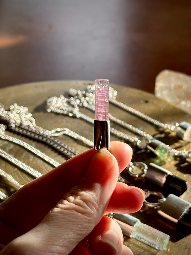 pink & blue striped tourmaline crystal pendant