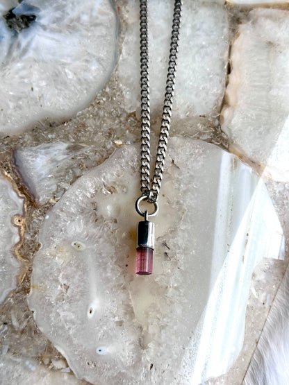 pink tourmaline crystal pendant