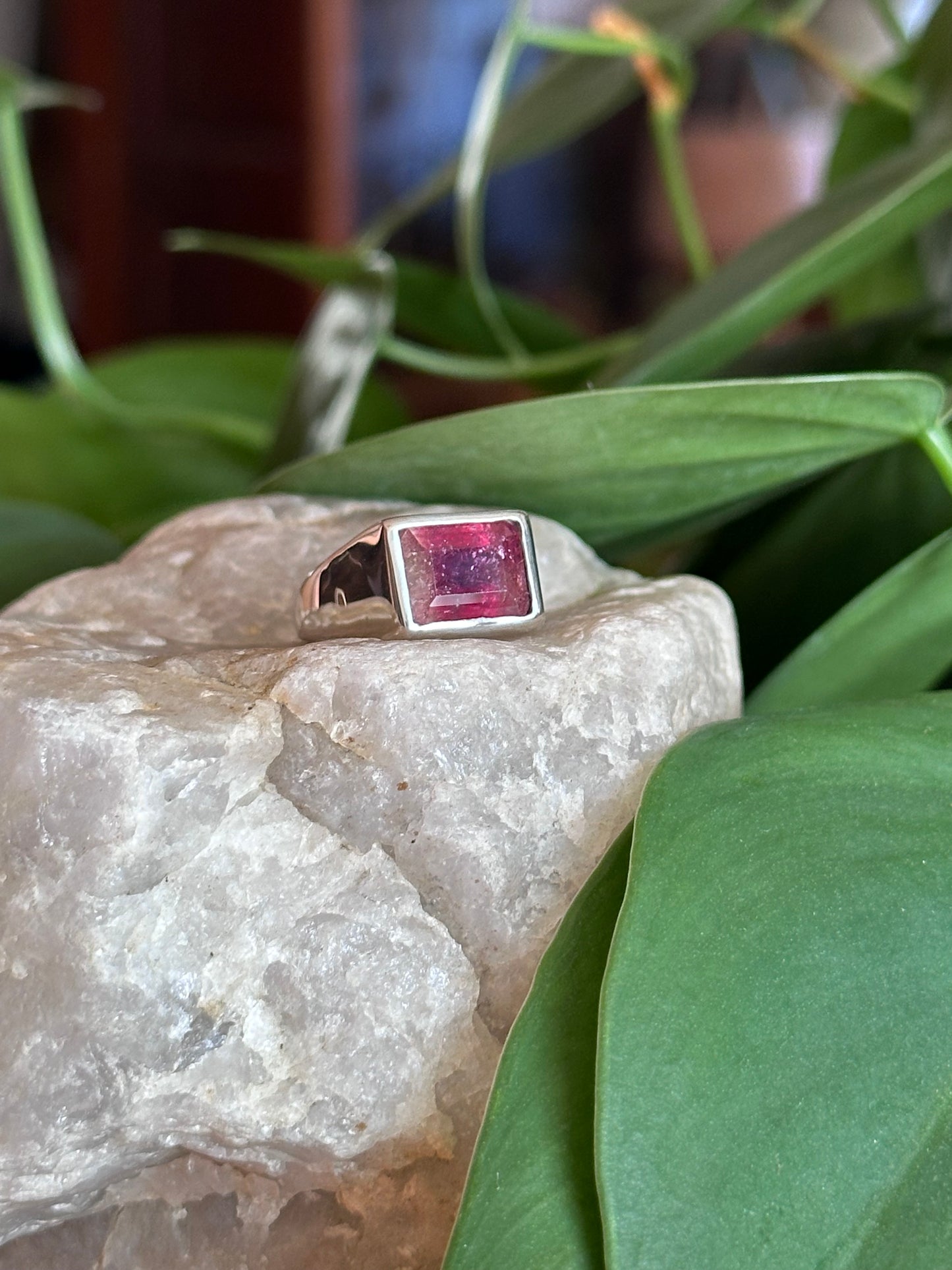 bicolor pink and gold tourmaline ring