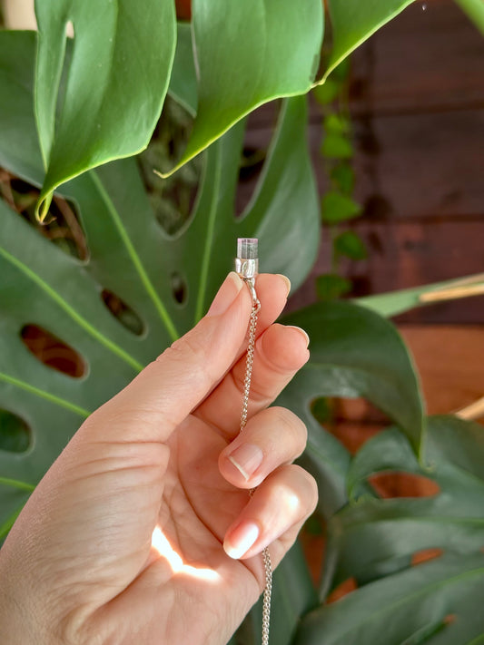 small purple tipped tourmaline crystal pendant