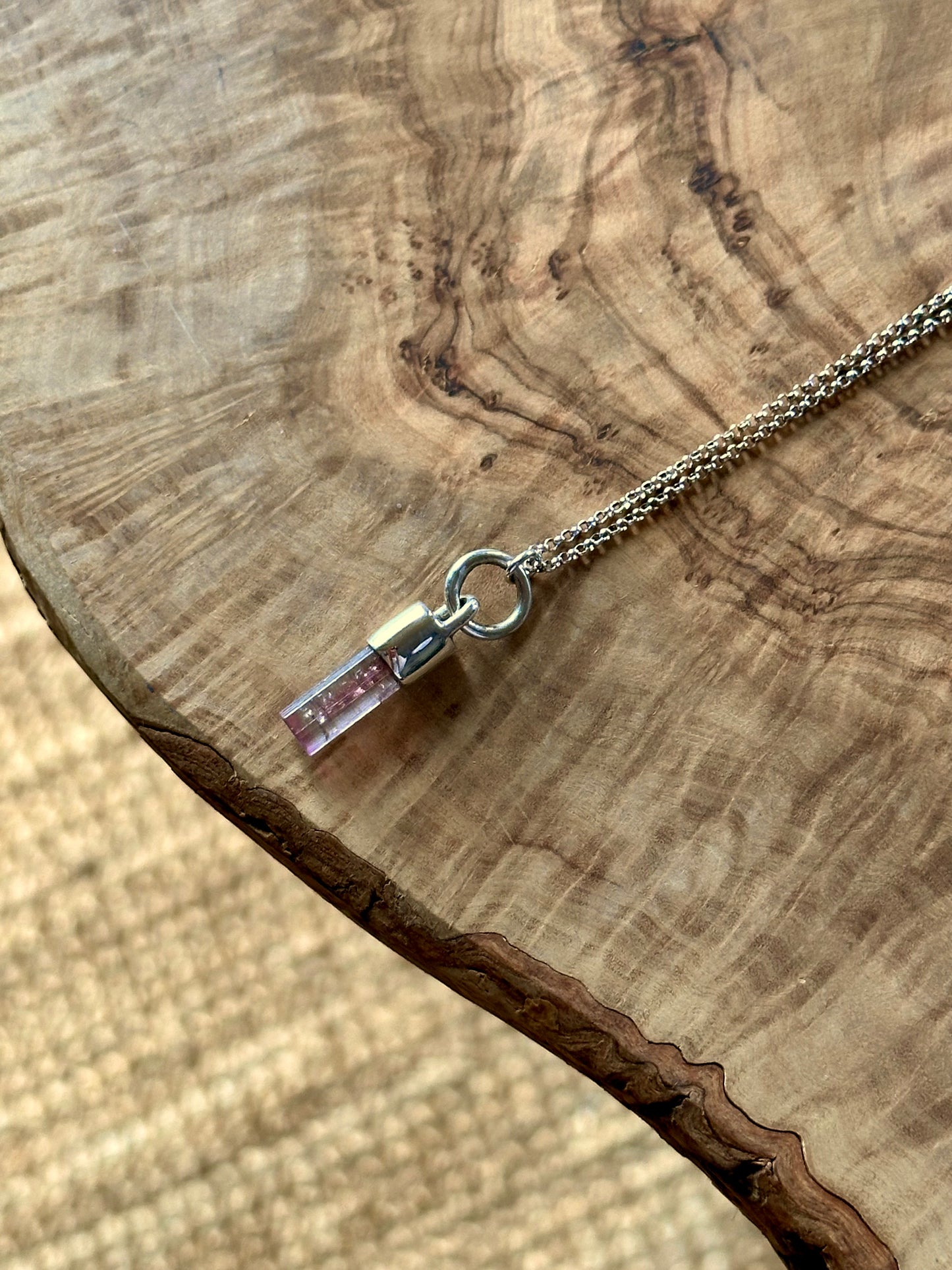 pink tipped tourmaline crystal pendant