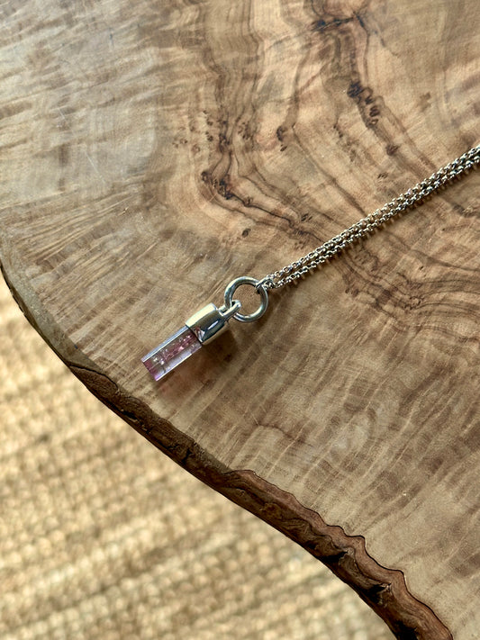 pink tipped tourmaline crystal pendant