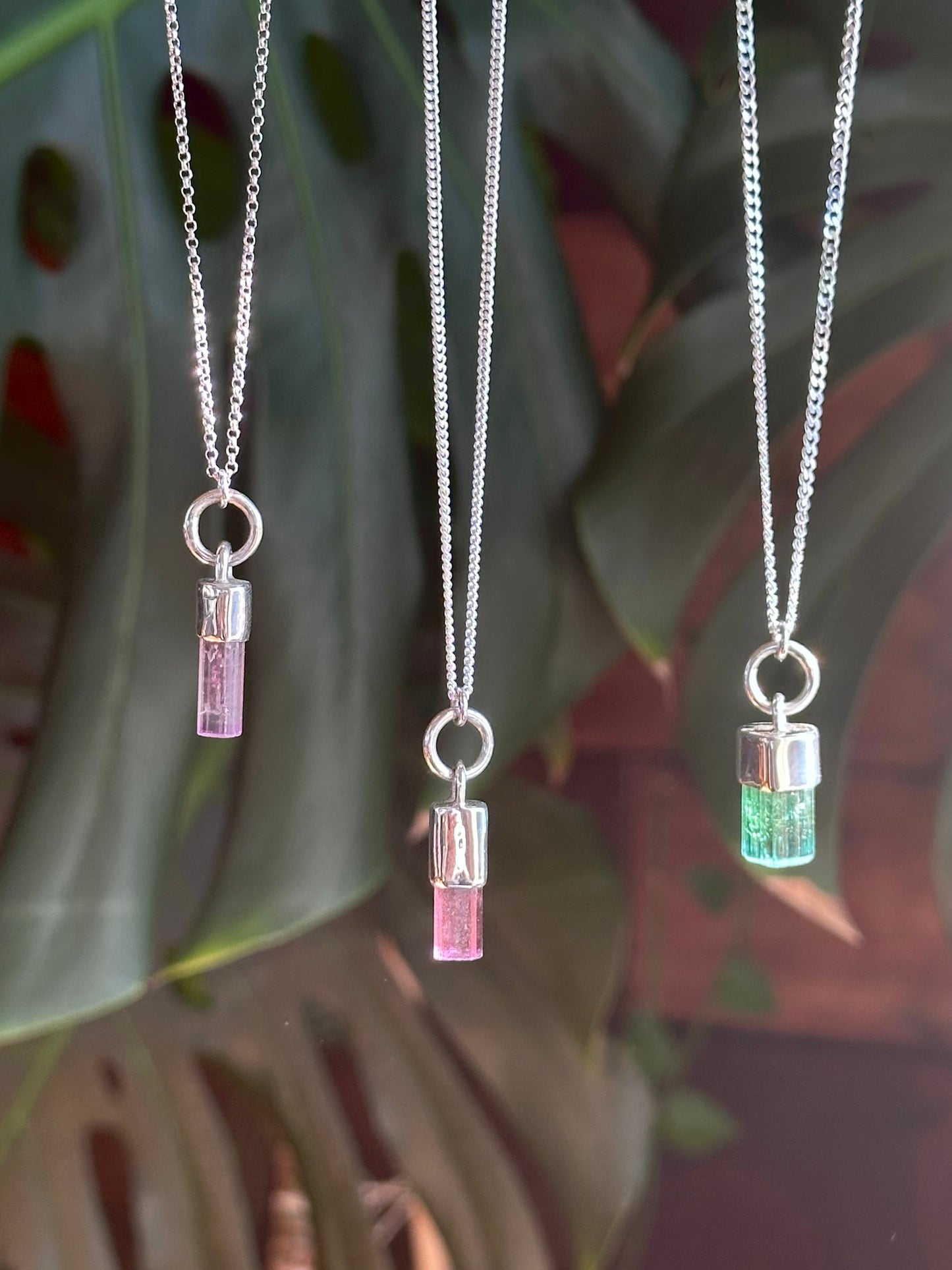 pink tourmaline crystal pendant