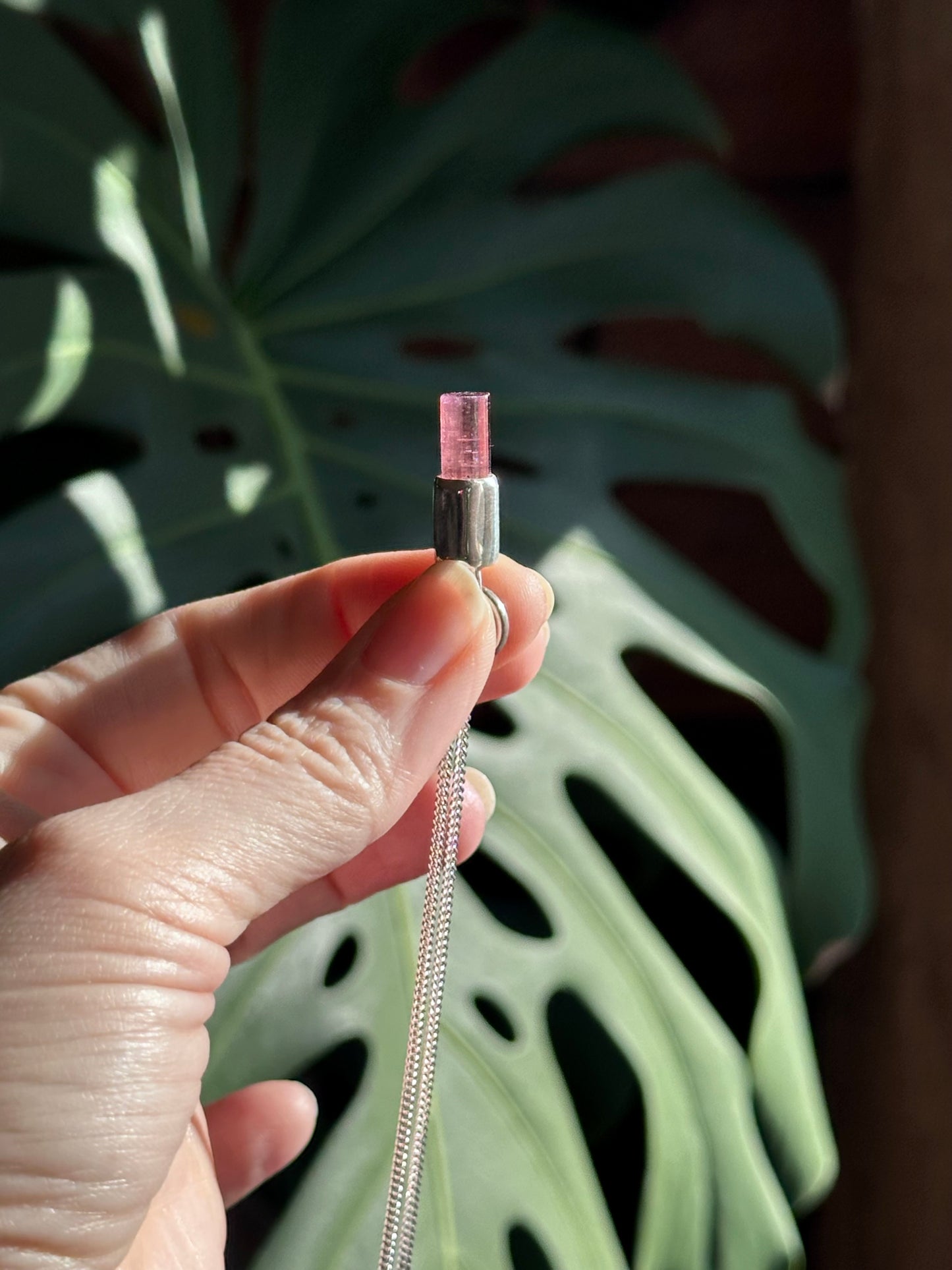 pink tourmaline crystal pendant